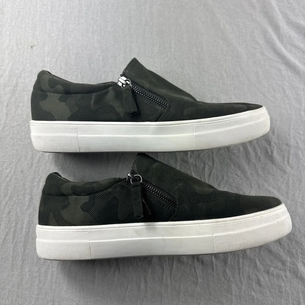 Steve Madden Glaammar Shoes Green Camo Womens 9M Size Zipper Sneakers Casual